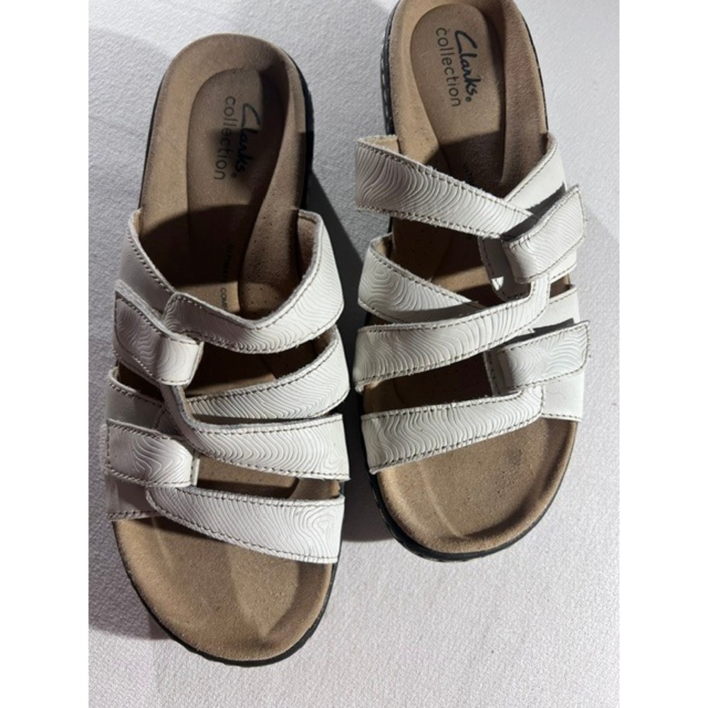 Clarks Collection Slide Sandals Women 8W White Good Textured Straps 261582365055